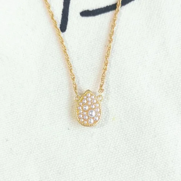 Julie Vos Necklace - Pavé Teardrop - Pearl Gold - Picture 1 of 3